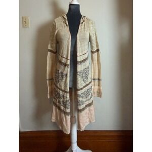 Mudd Hooded Open Front Cardigan Sweater Tan Pink Southwestern‎ Boho vintage y2k